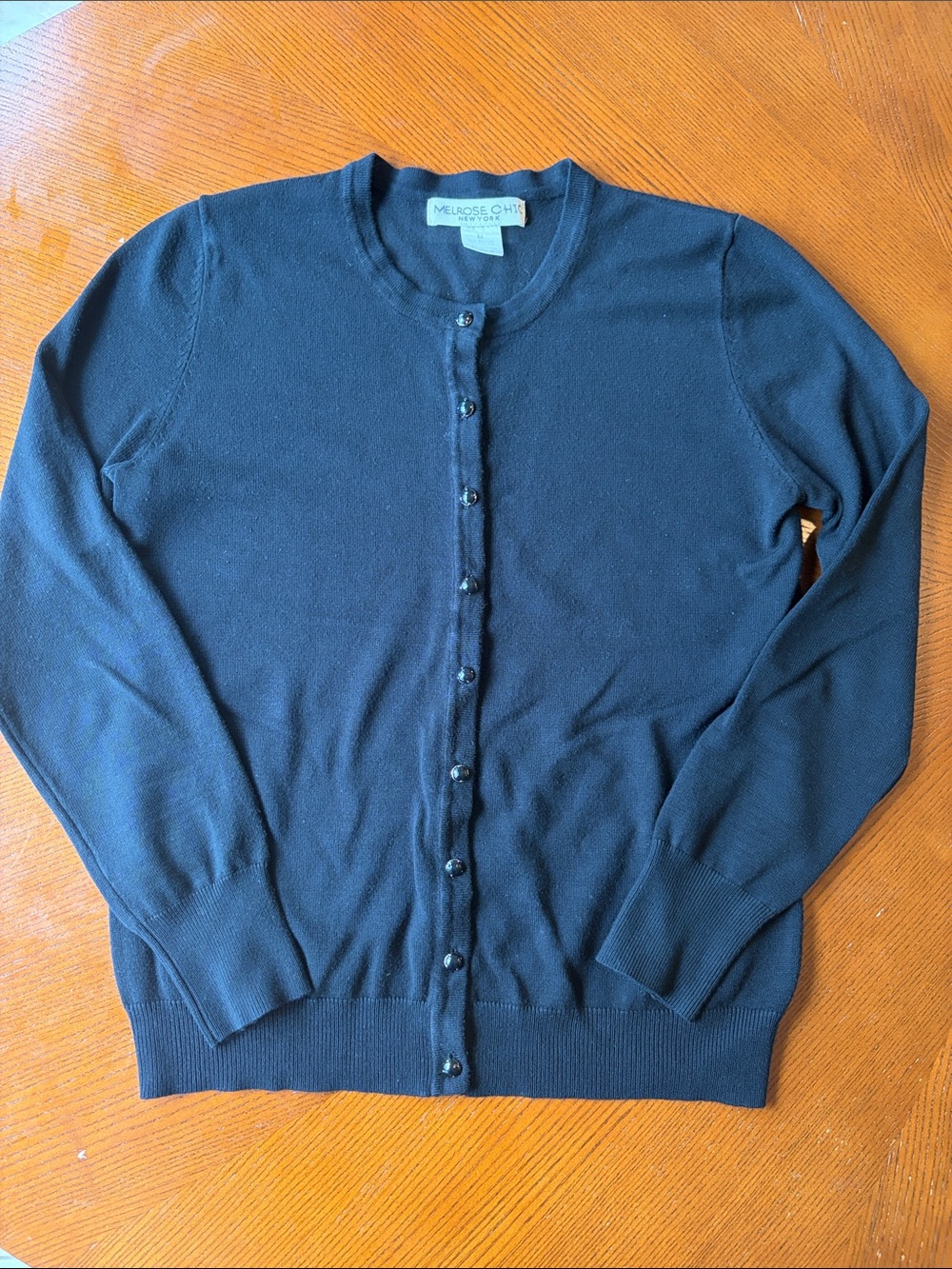 Women's Black Crewneck Button Cardigan